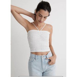 NWT Madewell $72 Poplin Smocked Halter Crop Top White Size XS